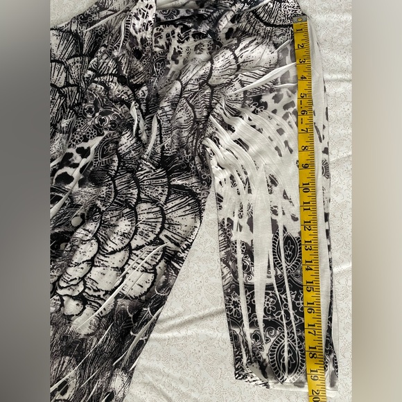 Apt 9 Womens Top 2X Peacock Print 3/4 Sleeve Artsy V Neck Black and White Casual - Picture 12 of 16